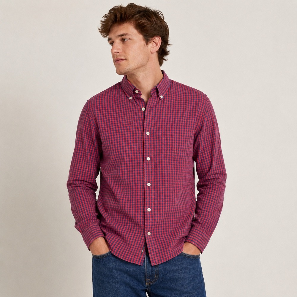 Abercrombie & Fitch Mens Size XXL Super Slim Shirt Red Blue Gingham Button Down